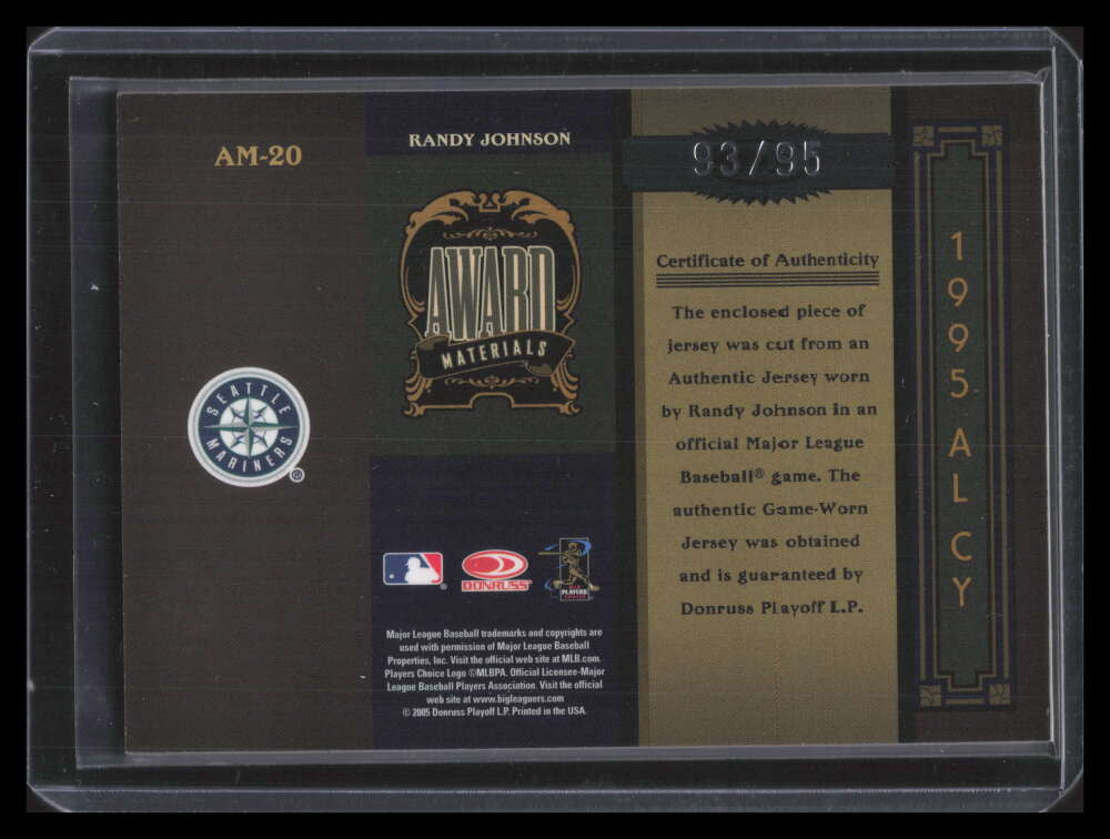 2005 Timeless Treasures Award Materials Year 20 Randy Johnson Jersey 93/95