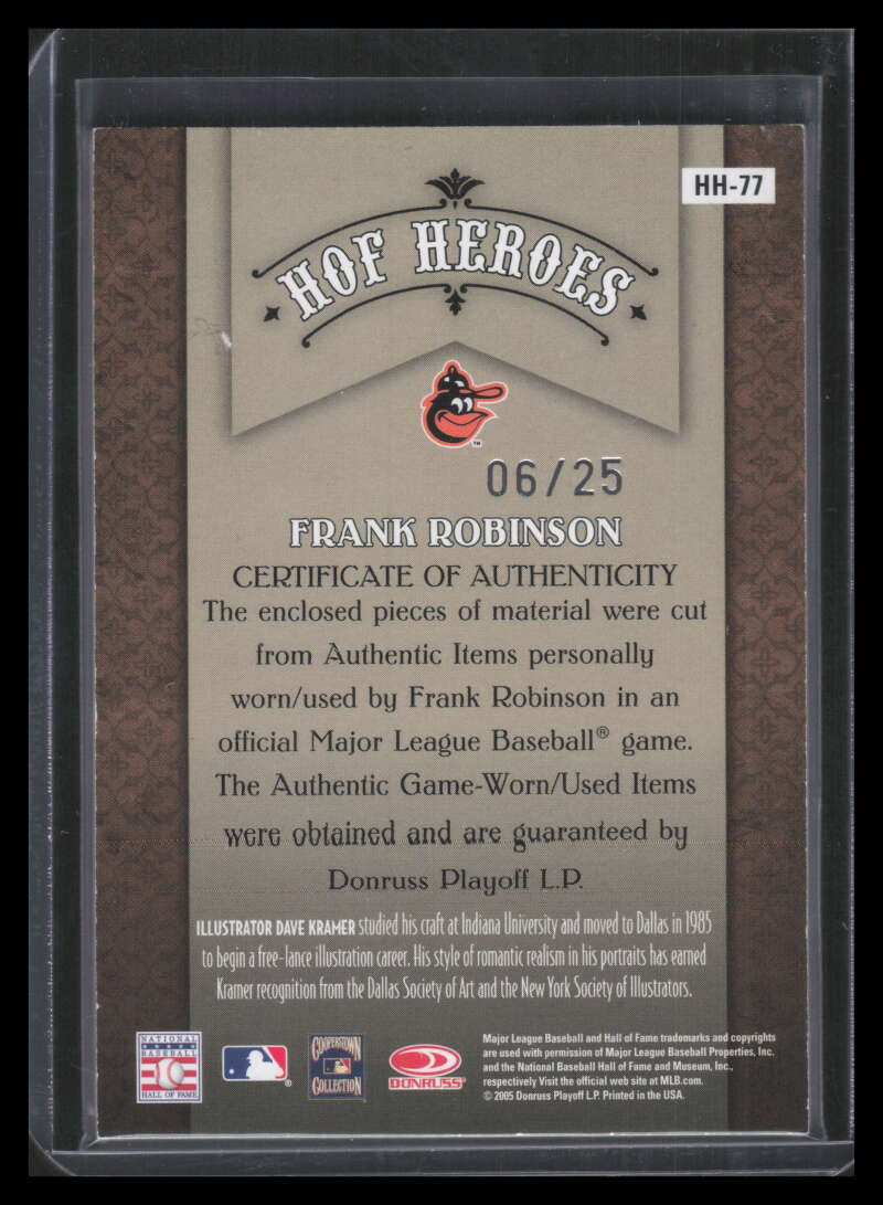 2005 Diamond Kings HOF Heroes Materials Silver hh77 Frank Robinson Dual Bat 6/25