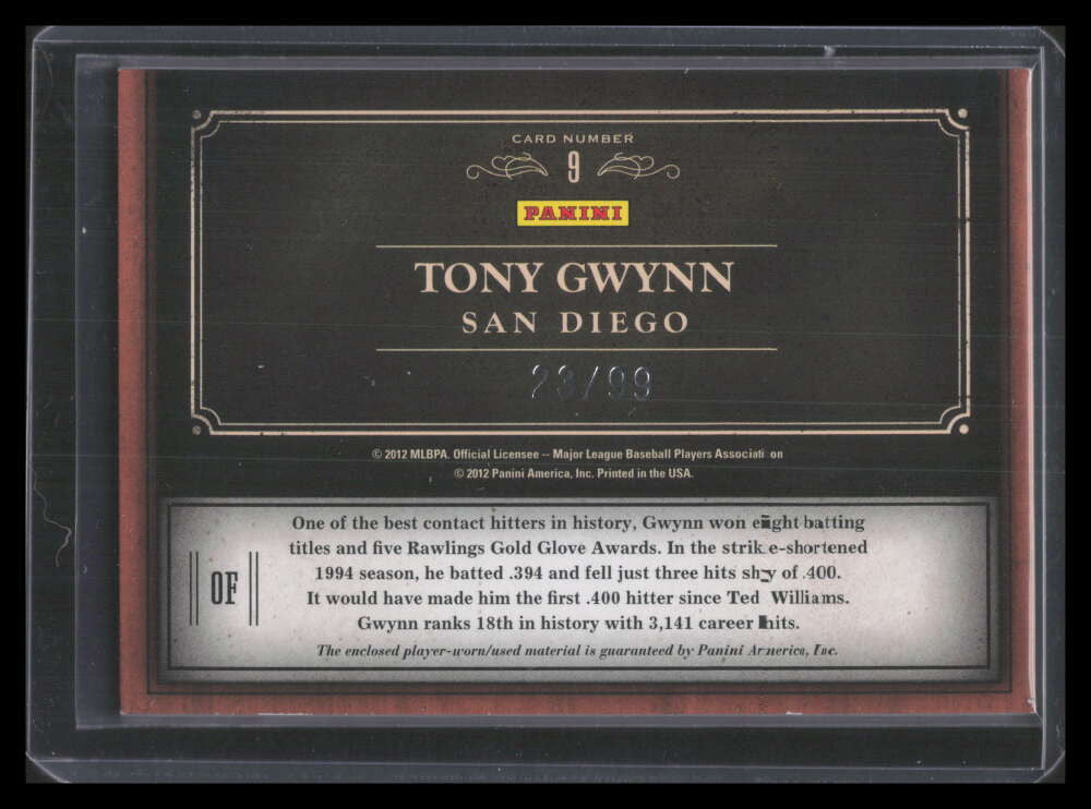 2011 Prime Cuts Emblems of the Hall Materials 9 Tony Gwynn Bat 23/99