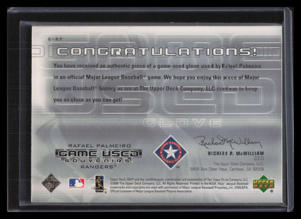 2000 Upper Deck MVP Game Used Souvenirs RPG Rafael Palmeiro Fielder's Glove 560