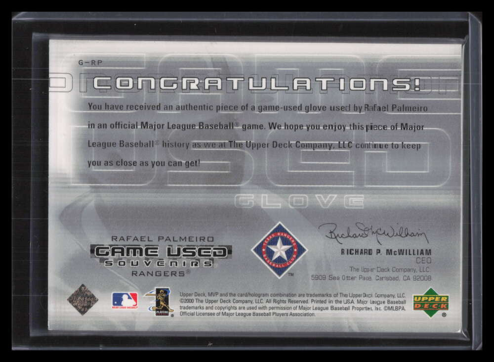 2000 Upper Deck MVP Game Used Souvenirs RPG Rafael Palmeiro Fielder's Glove 561