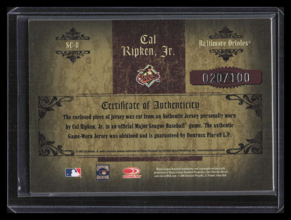 2005 Timeless Treasures Statistical Champions Year Cal Ripken Jr. Jersey 20/100