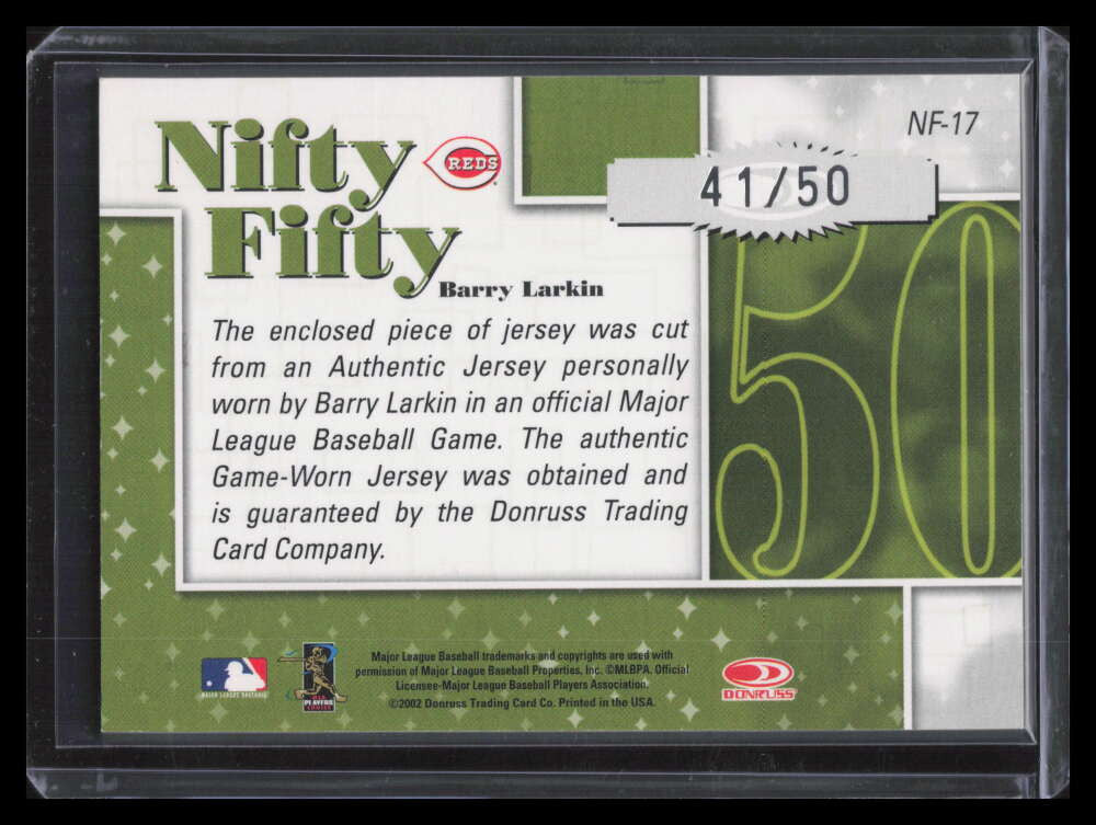2002 Donruss Originals Nifty Fifty Jerseys 17 Barry Larkin Jersey 41/50
