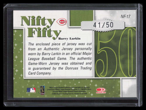 2002 Donruss Originals Nifty Fifty Jerseys 17 Barry Larkin Jersey 41/50