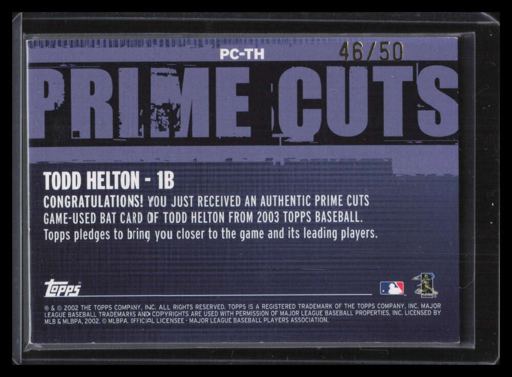 2003 Topps Prime Cuts Relics TH Todd Helton Jumbo Bat 46/50