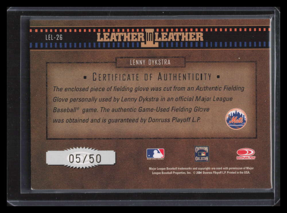 2004 Leather and Lumber in Materials 26 Lenny Dykstra Fielder's Glove 5/50