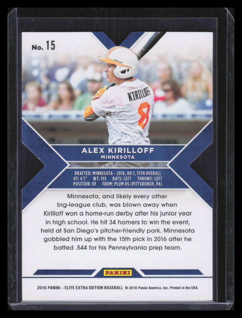 2016 Elite Extra Edition Status Tie Dye Die Cut 15 Alex Kirilloff Rookie 2/10