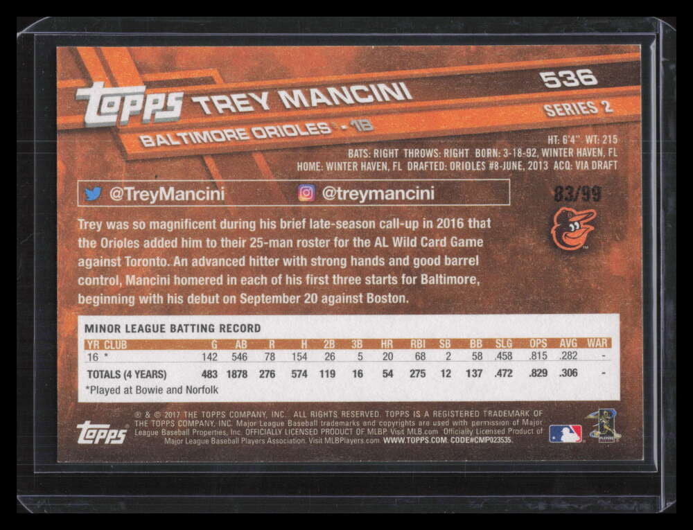 DELETE 134494 2017 Topps Vintage Stock 536 Trey Mancini Rookie 83/99