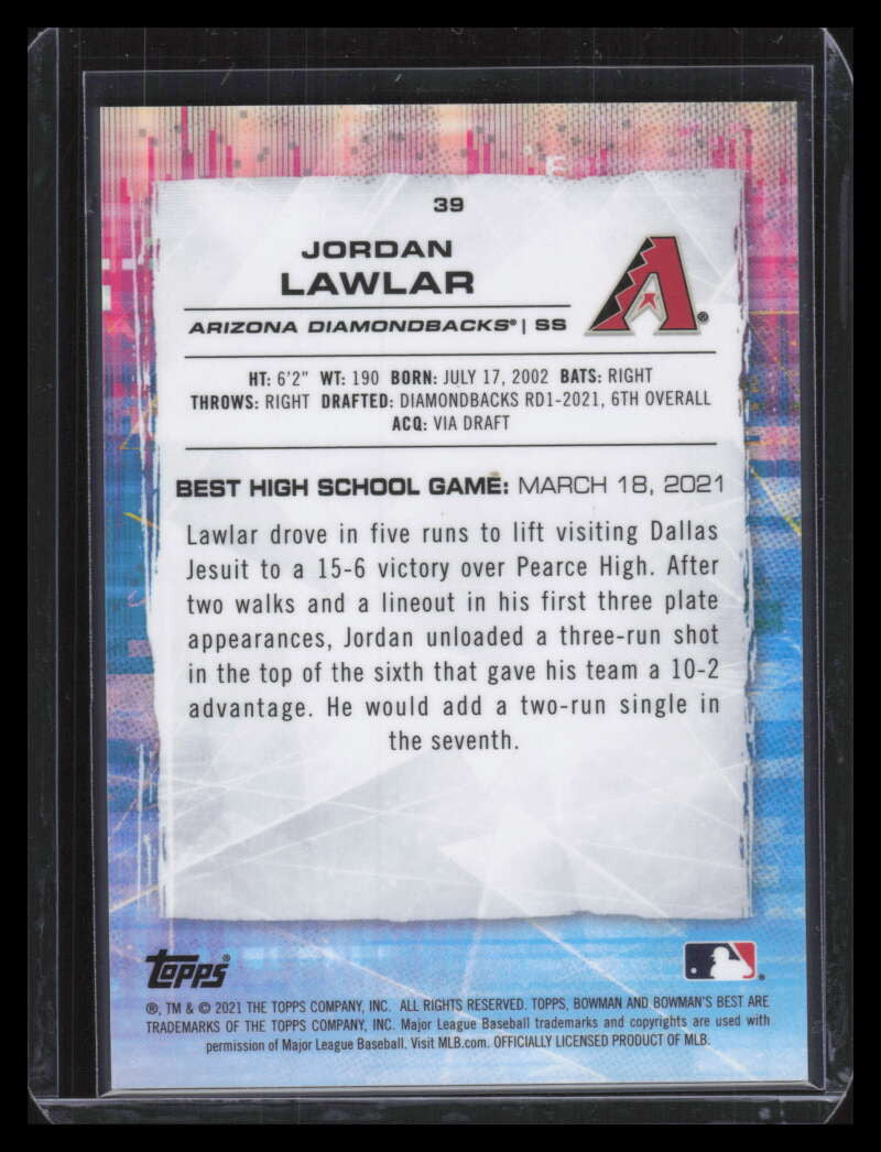2021 Bowman's Best Gold Lava Refractor 39 Jordan Lawlar Rookie 46/75