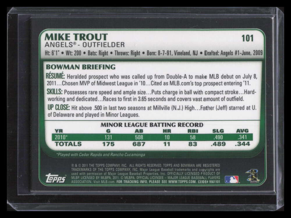 2011 Bowman Draft Gold 101 Mike Trout Rookie