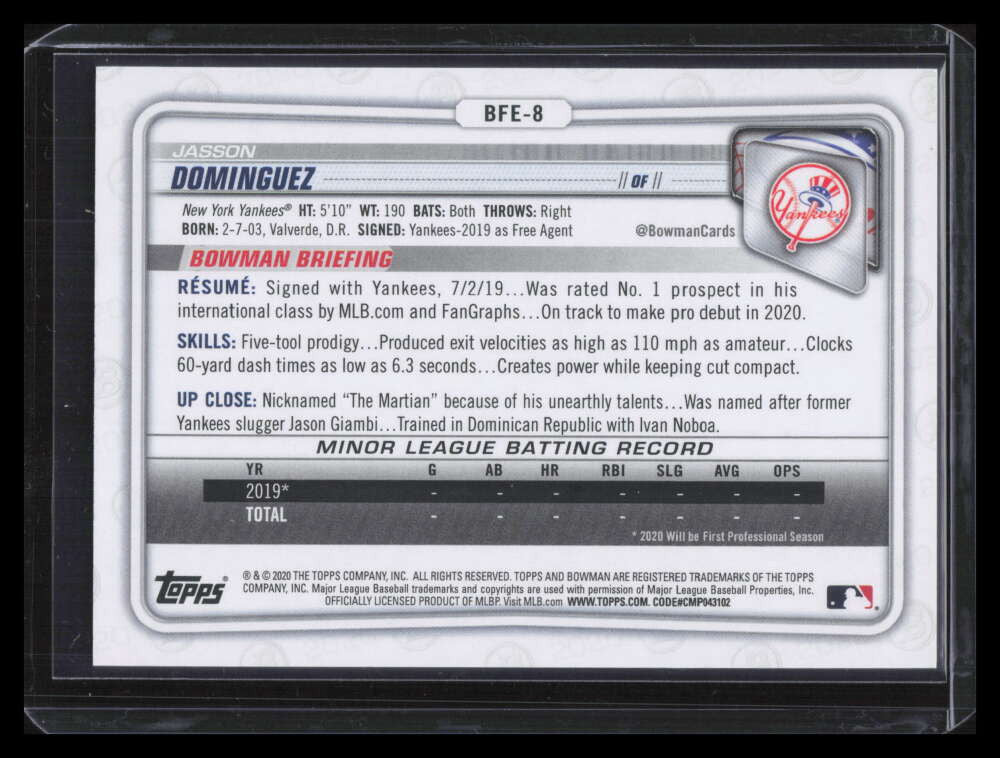 2020 Bowman 1st Edition Yellow Foil bfe8 Jasson Dominguez Rookie 69/75