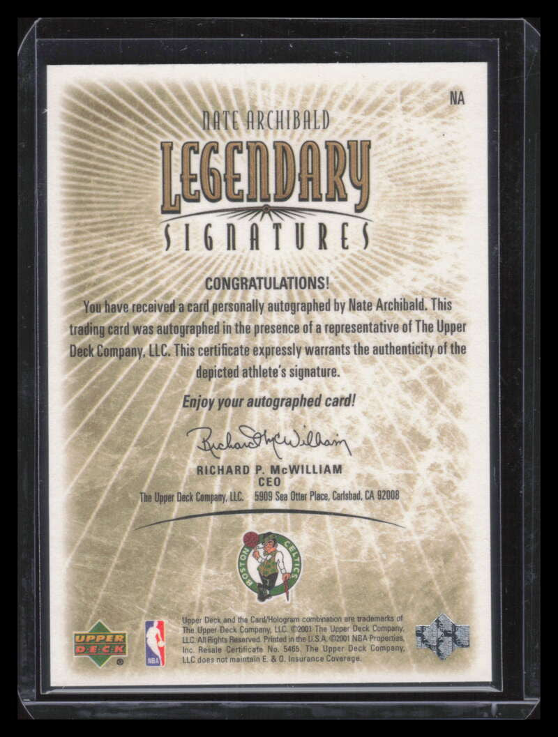 2001-02 Upper Deck Legends Legendary Signatures NA Nate Archibald Auto