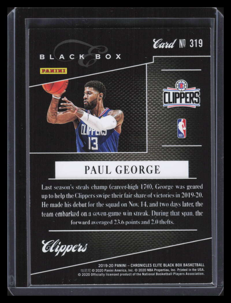 2019-20 Panini Chronicles Blue 319 Paul George Elite BB 72/99 Black Box