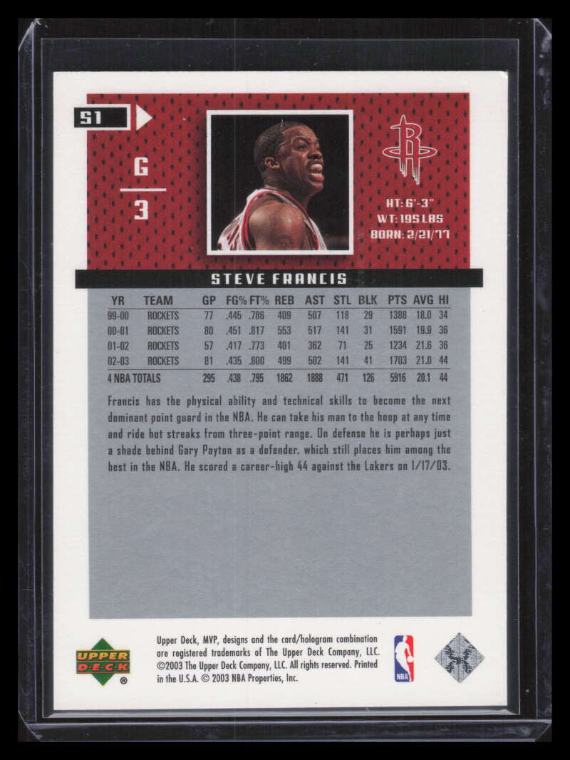 2003-04 Upper Deck MVP 51 Steve Francis 98/100