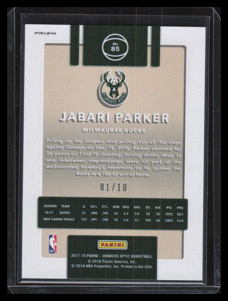 2017-18 Donruss Optic Fast Break Gold Refractor 85 Jabari Parker 1/10