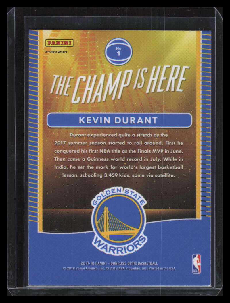 DELETE 134690 2017-18 Donruss Optic The Champ is Here Fast Break Holo Refractor 1 Kevin Durant