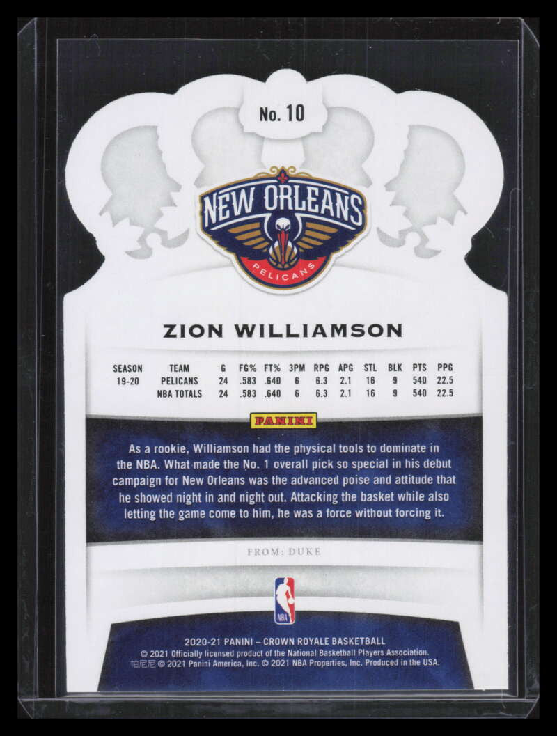 2020-21 Crown Royale Asia Gold 10 Zion Williamson
