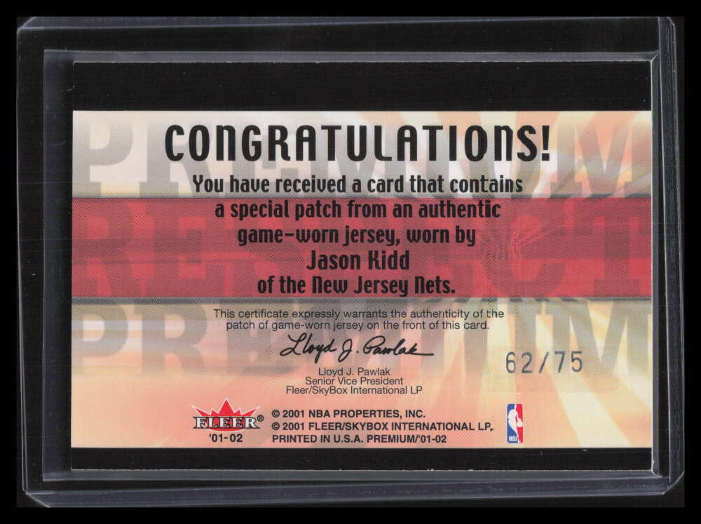 2001-02 Fleer Premium Commanding Respect Patches JK Jason Kidd Patch 62/75