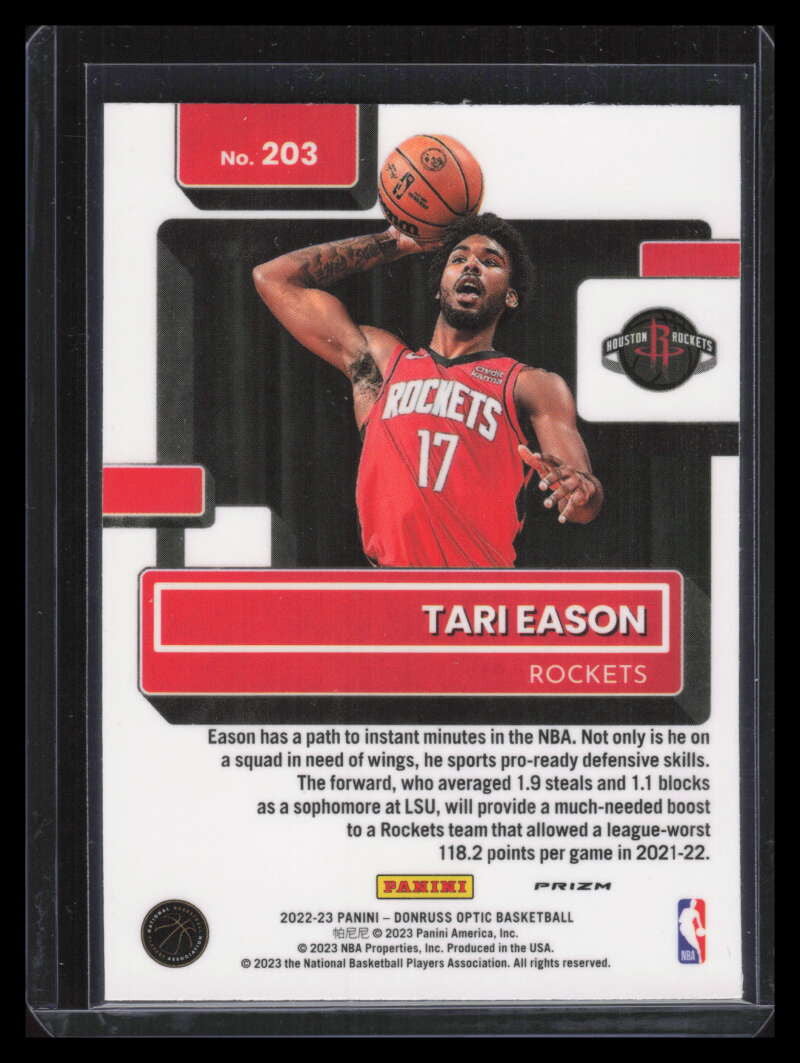 DELETE 134831 2022-23 Donruss Optic White Sparkle Refractor 203 Tari Eason RR Rated Rookie