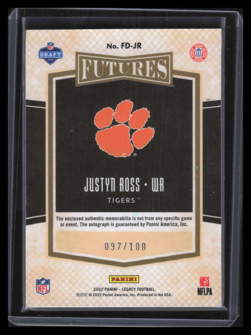 DELETE 134851 2022 Panini Legacy Futures Autographs Justyn Ross Rookie Dual Jersey Auto 97/100