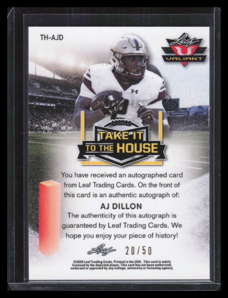 2020 Leaf Valiant Take it to the House Orange THAJD A J Dillon Rookie Auto 20/50