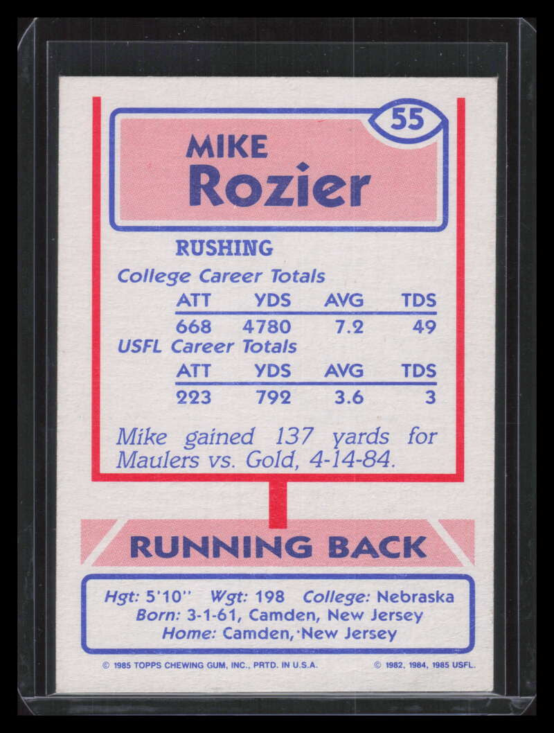 1985 Topps USFL 55 Mike Rozier IP TTM Auto