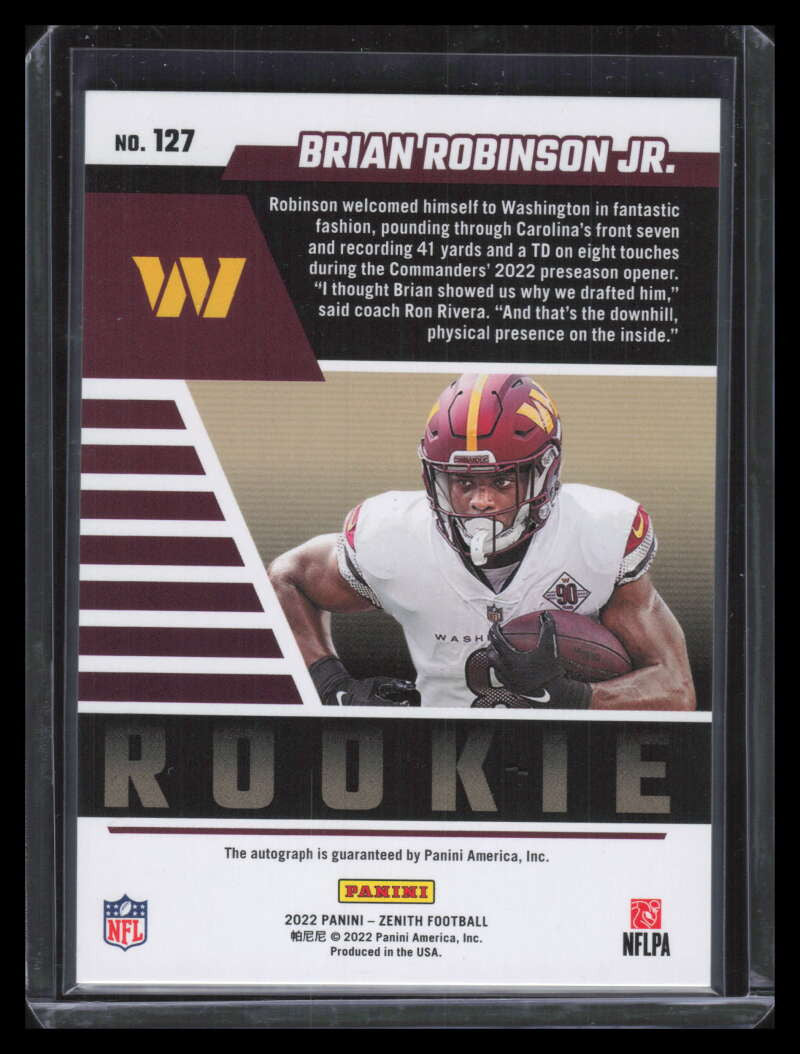 2022 Zenith Autographs Artist Proof Silver 127 Brian Robinson Rookie Auto 5/20