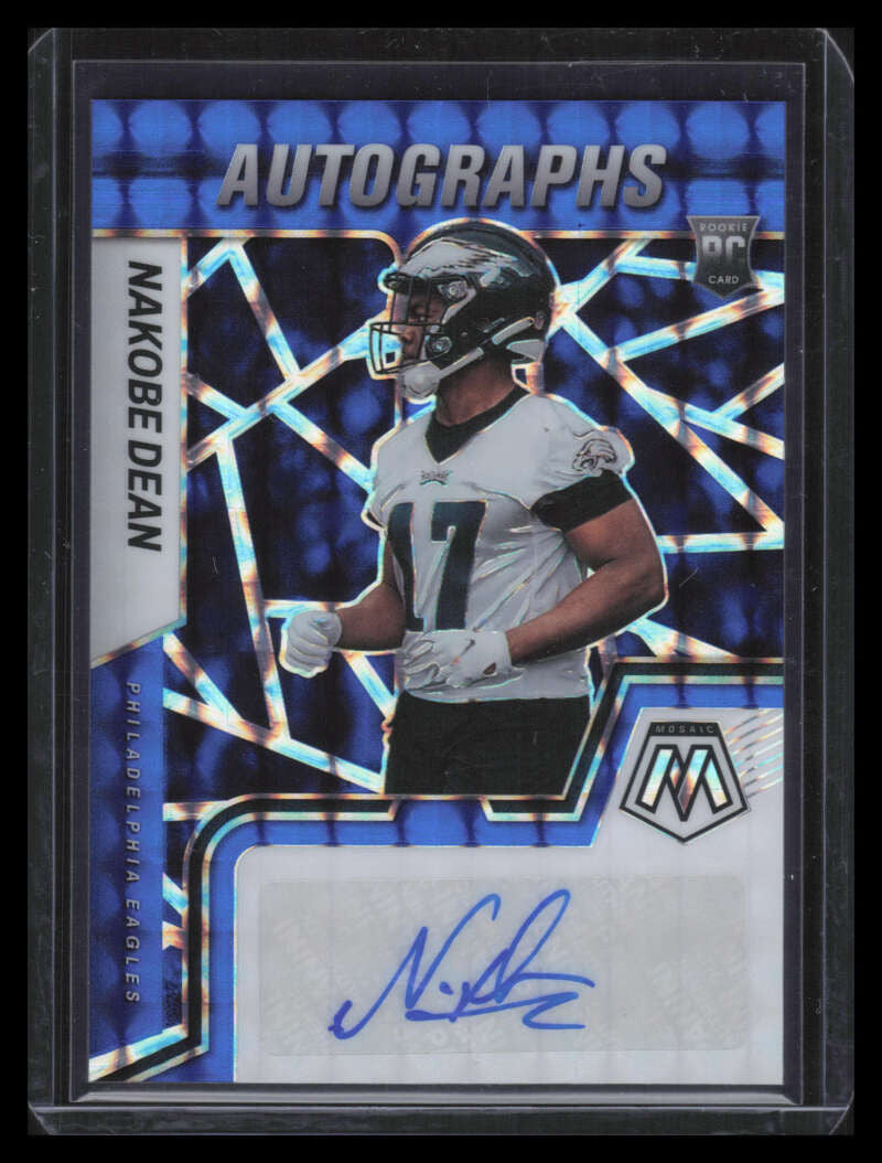 2022 Panini Mosaic Autographs Mosaic Blue 95 Nakobe Dean Rookie Auto 80/99