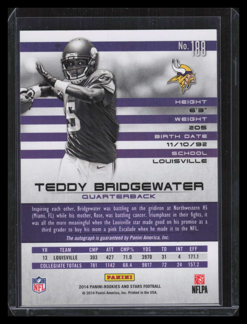 2014 Rookies and Stars Autographs Longevity Teddy Bridgewater Rookie Auto 6/49