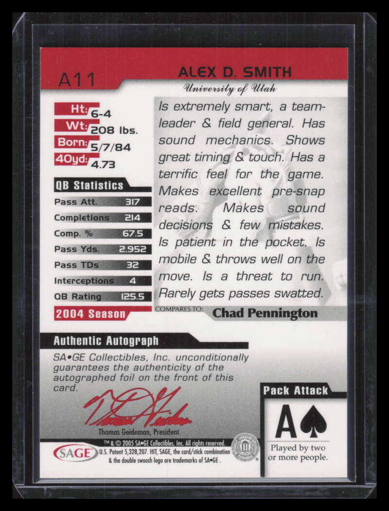 2005 SAGE HIT Autographs Blue 11 Alex Smith Rookie Auto SP