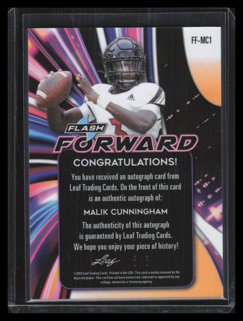DELETE 134906 2022 Leaf Flash Forward Red White Blue ffmc1 Malik Cunningham Rookie Auto 5/5