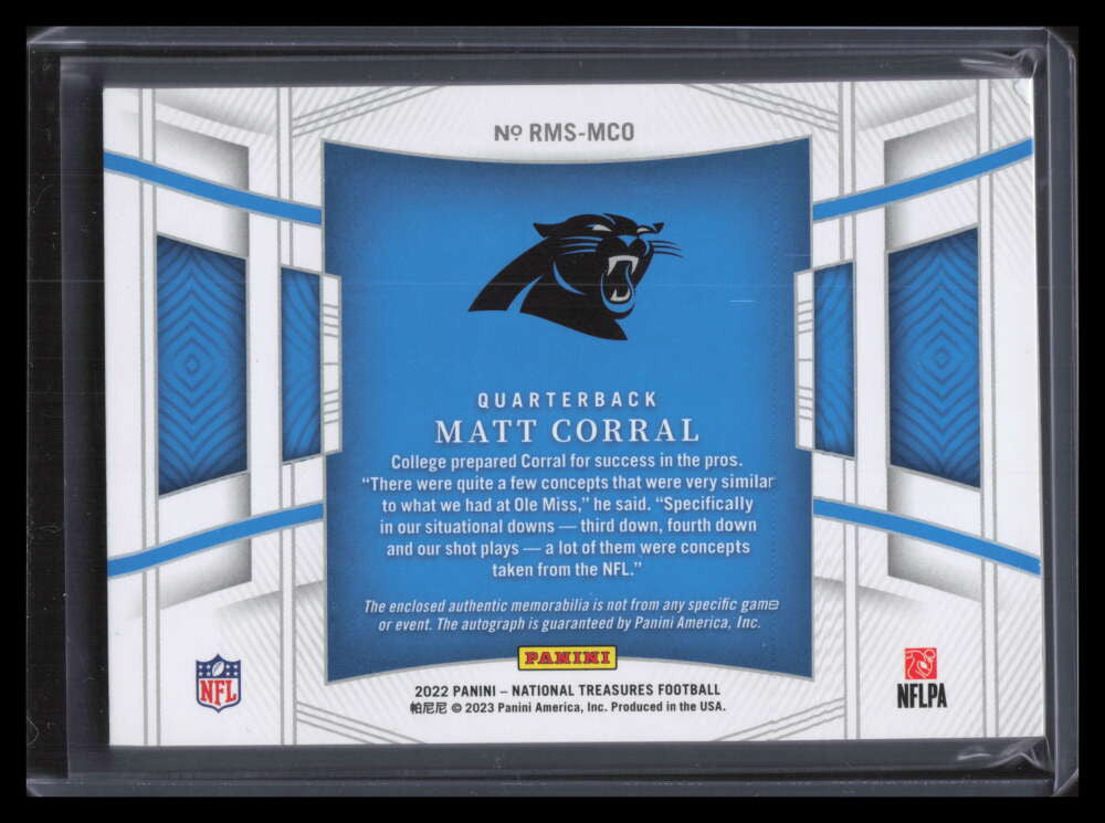 2022 Panini National Treasures Signatures 1 Matt Corral Rookie Patch Auto 34/99
