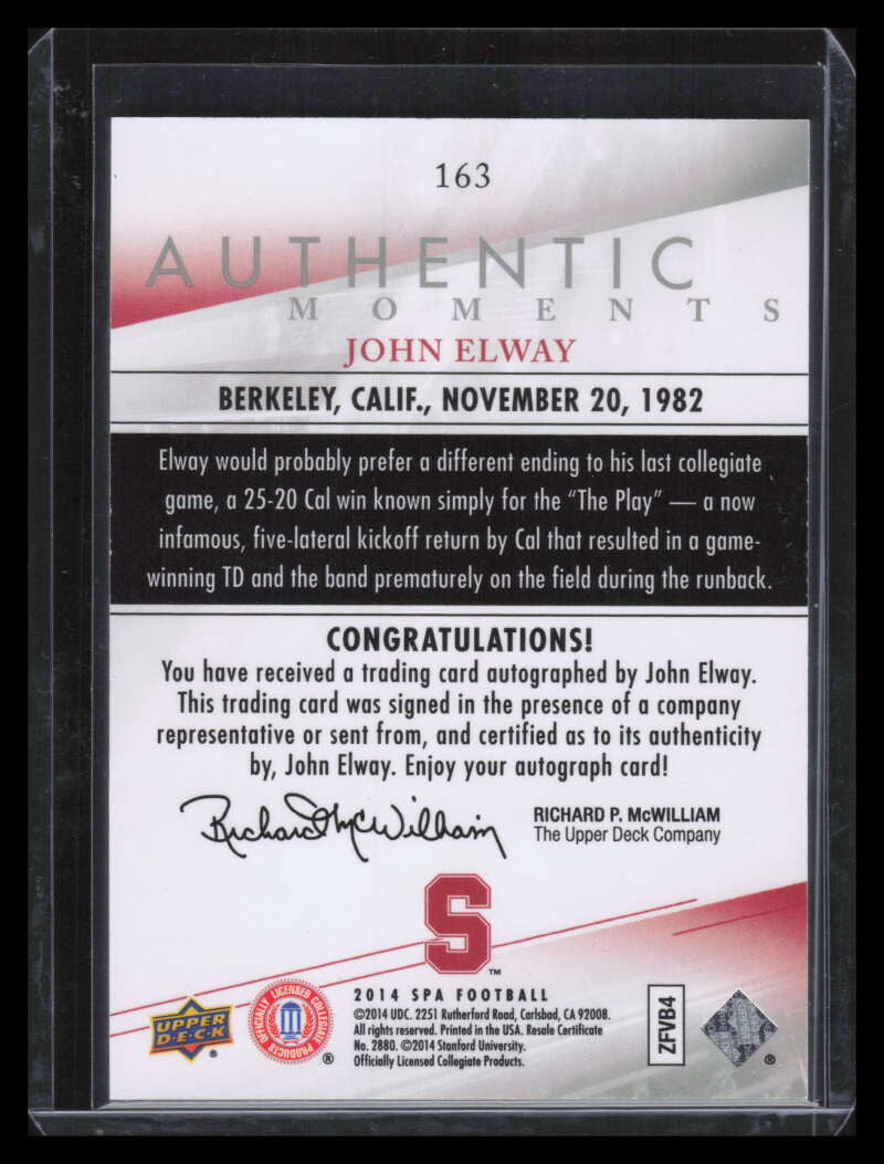 2014 SP Authentic Autographs 163 John Elway AM Auto Authentic Moments