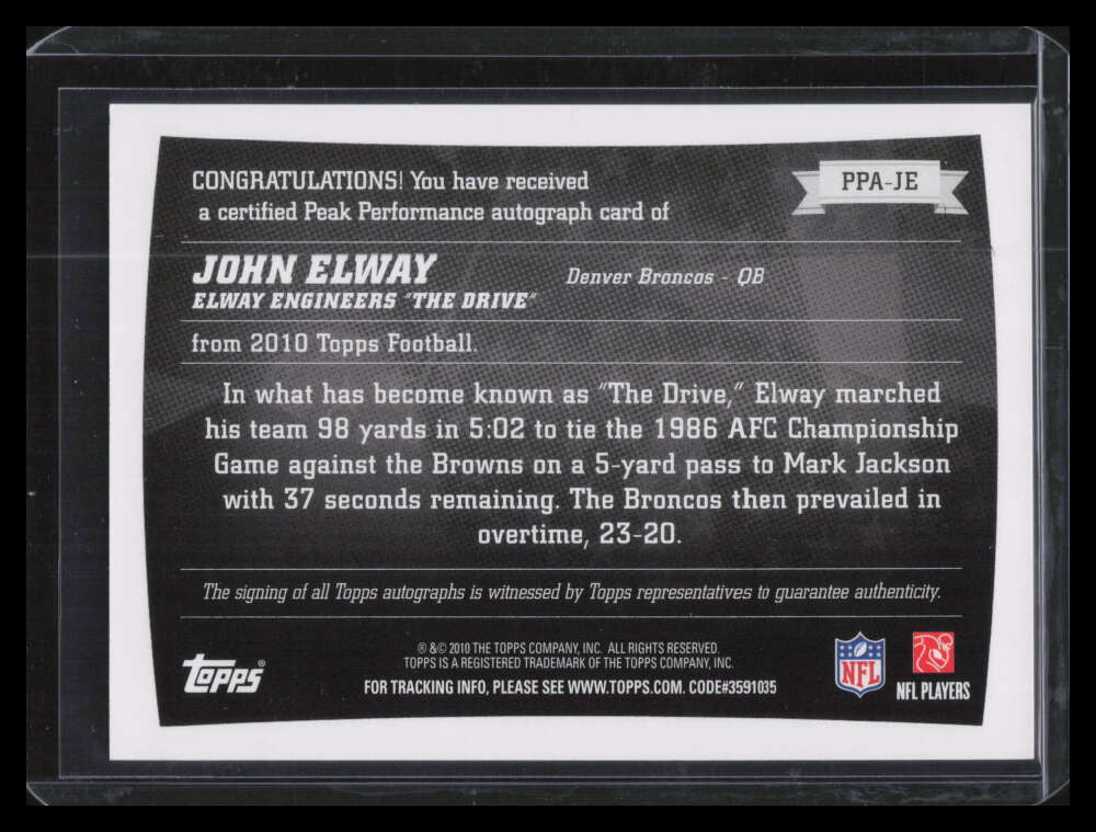 2010 Topps Peak Performance Autographs PPAJE John Elway Auto