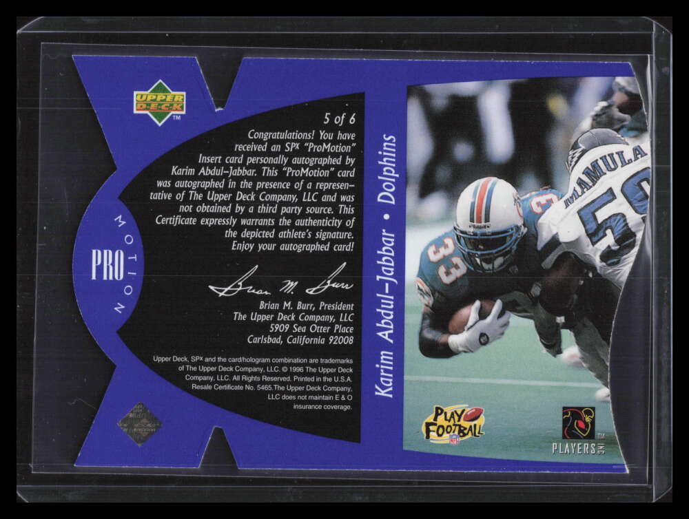 1997 SPx ProMotion Autographs 5 Karim Abdul-Jabbar Auto 75/100