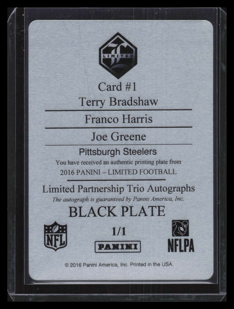 2016 Limited Partnership Printing Plate Greene Franco Harris Bradshaw Auto 1/1