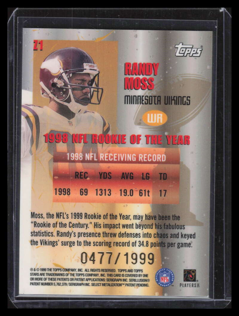 SOLD 135003 1999 Topps Stars Zone of Their Own z1 Randy Moss 477/1999