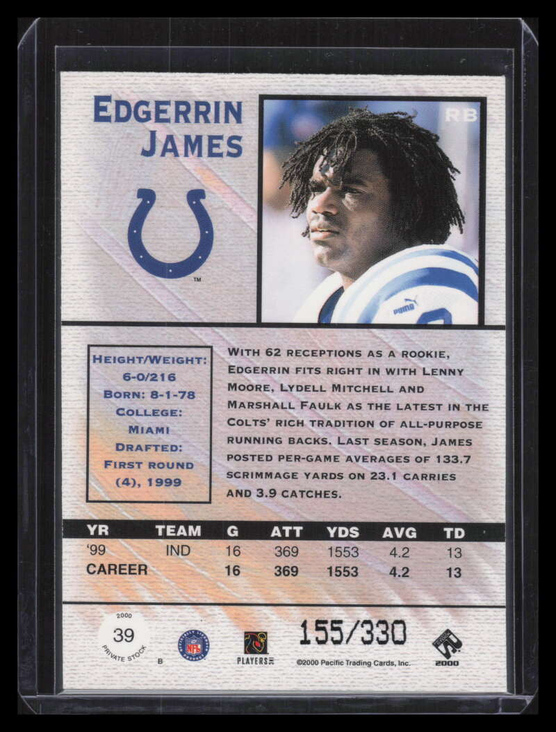 2000 Private Stock Silver 39 Edgerrin James 155/330