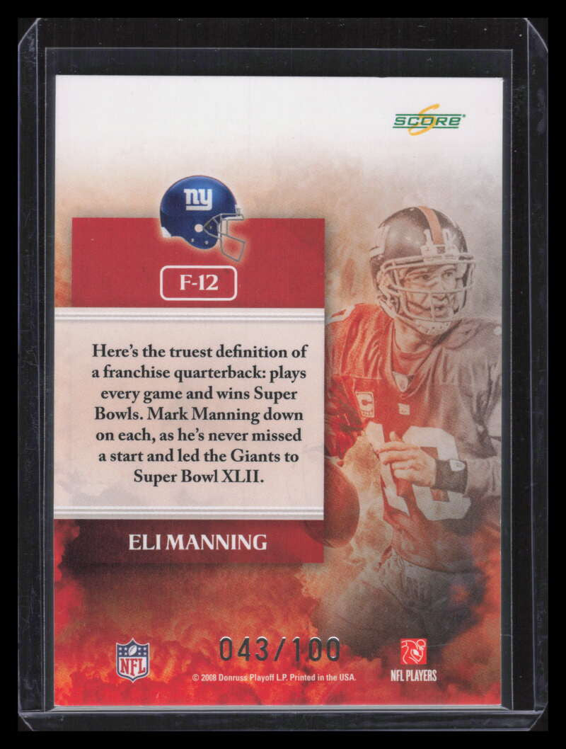2008 Select Franchise Scorecard 12 Eli Manning 43/100