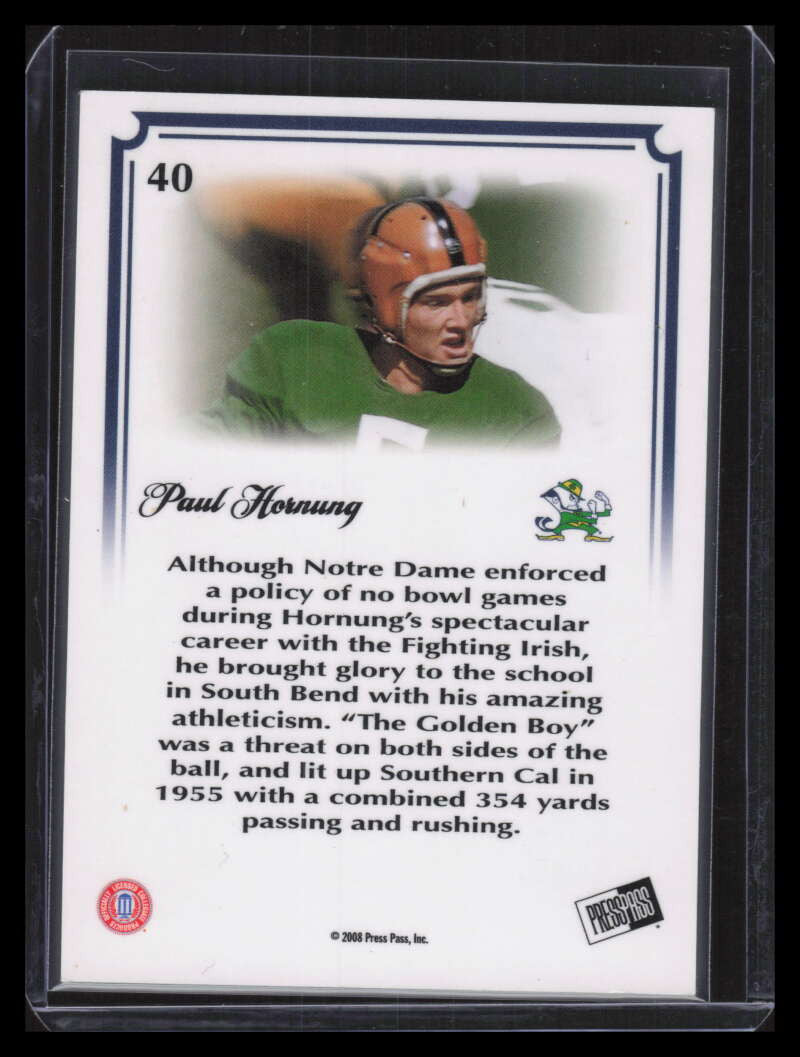 2008 Press Pass Legends Bowl Edition 5 Yard Line Gold 40 Paul Hornung 30/50