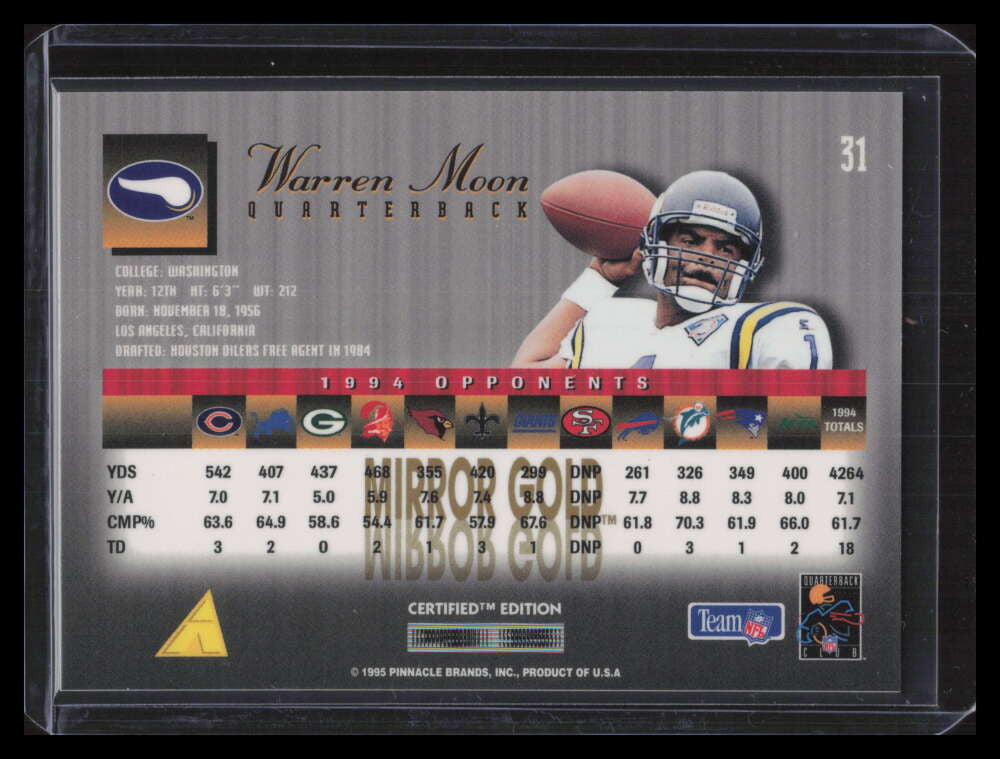 1995 Select Certified Mirror Gold 31 Warren Moon