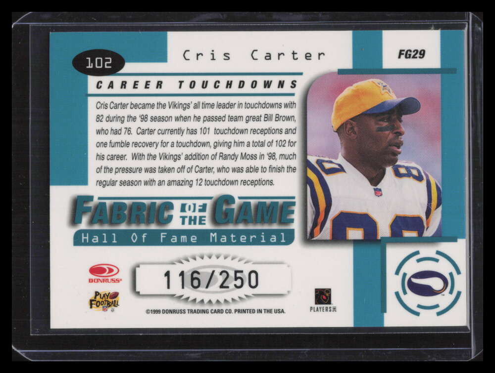 1999 Leaf Certified Fabric of the Game fg29 Cris Carter 116/250