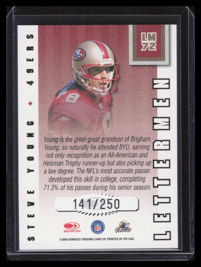 SOLD 135082 2000 Donruss Preferred Lettermen lm72 Steve Young 141/250