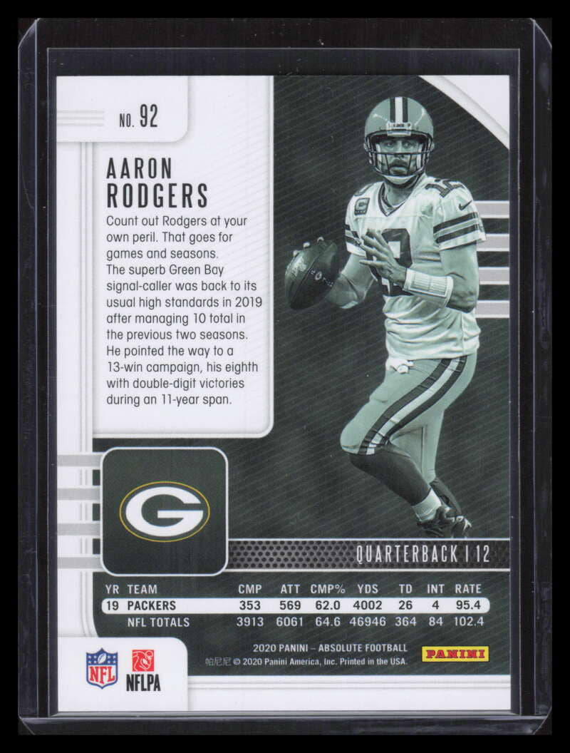 2020 Absolute Spectrum Red 92 Aaron Rodgers 43/100