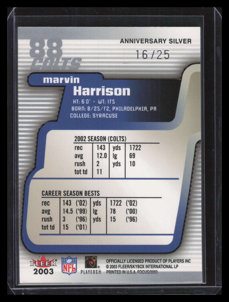 2003 Fleer Focus Anniversary Silver 88 Marvin Harrison 16/25