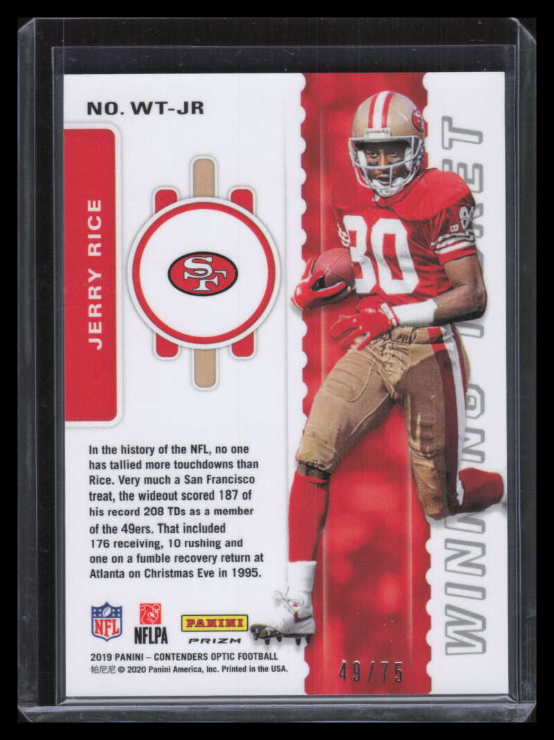 2019 Panini Contenders Optic Winning Tickets Pink 20 Jerry Rice 49/75
