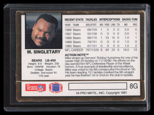 1991 Action Packed 24k Gold 8g Mike Singletary