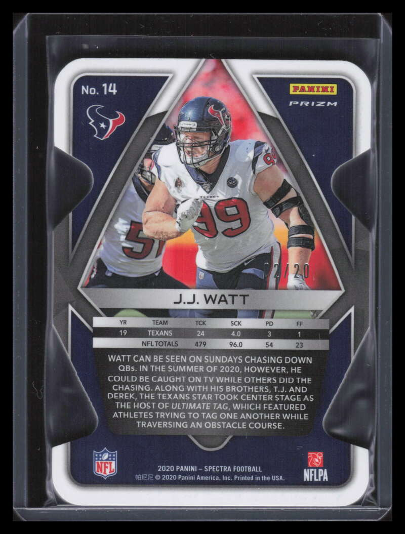 2020 Panini Spectra Neon Pink Die Cut 14 J. J. Watt 2/20