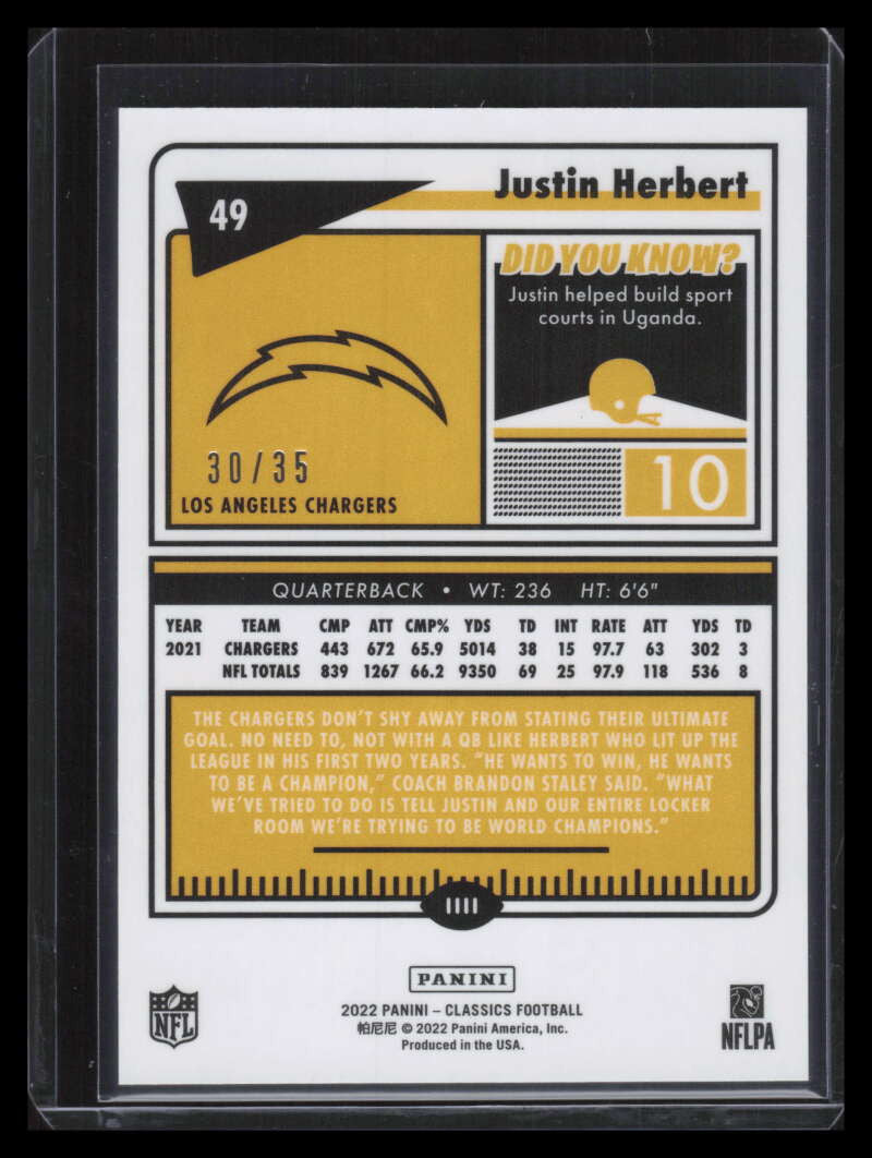 2022 Classics Premium Edition Timeless Tributes h2 Red 49 Justin Herbert 30/35