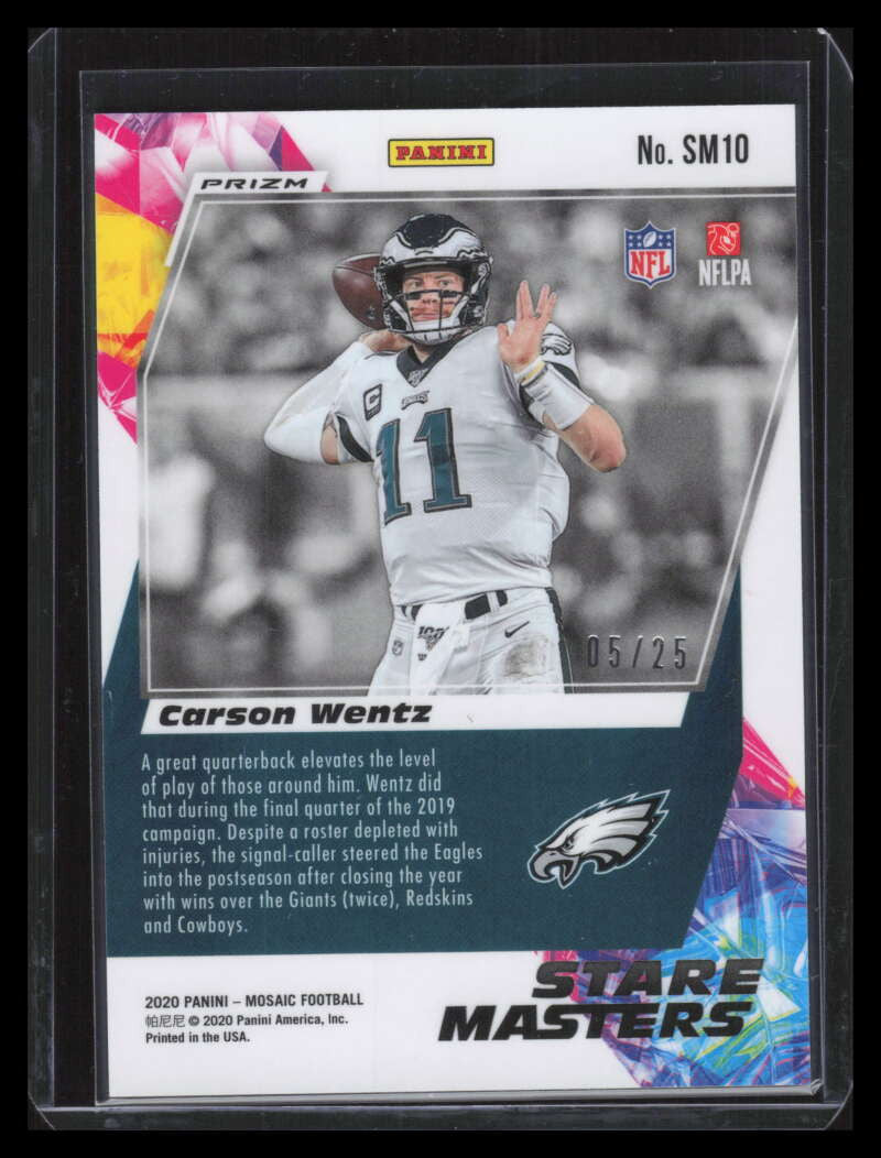 2020 Panini Mosaic Stare Masters Mosaic White Refractor sm10 Carson Wentz 5/25